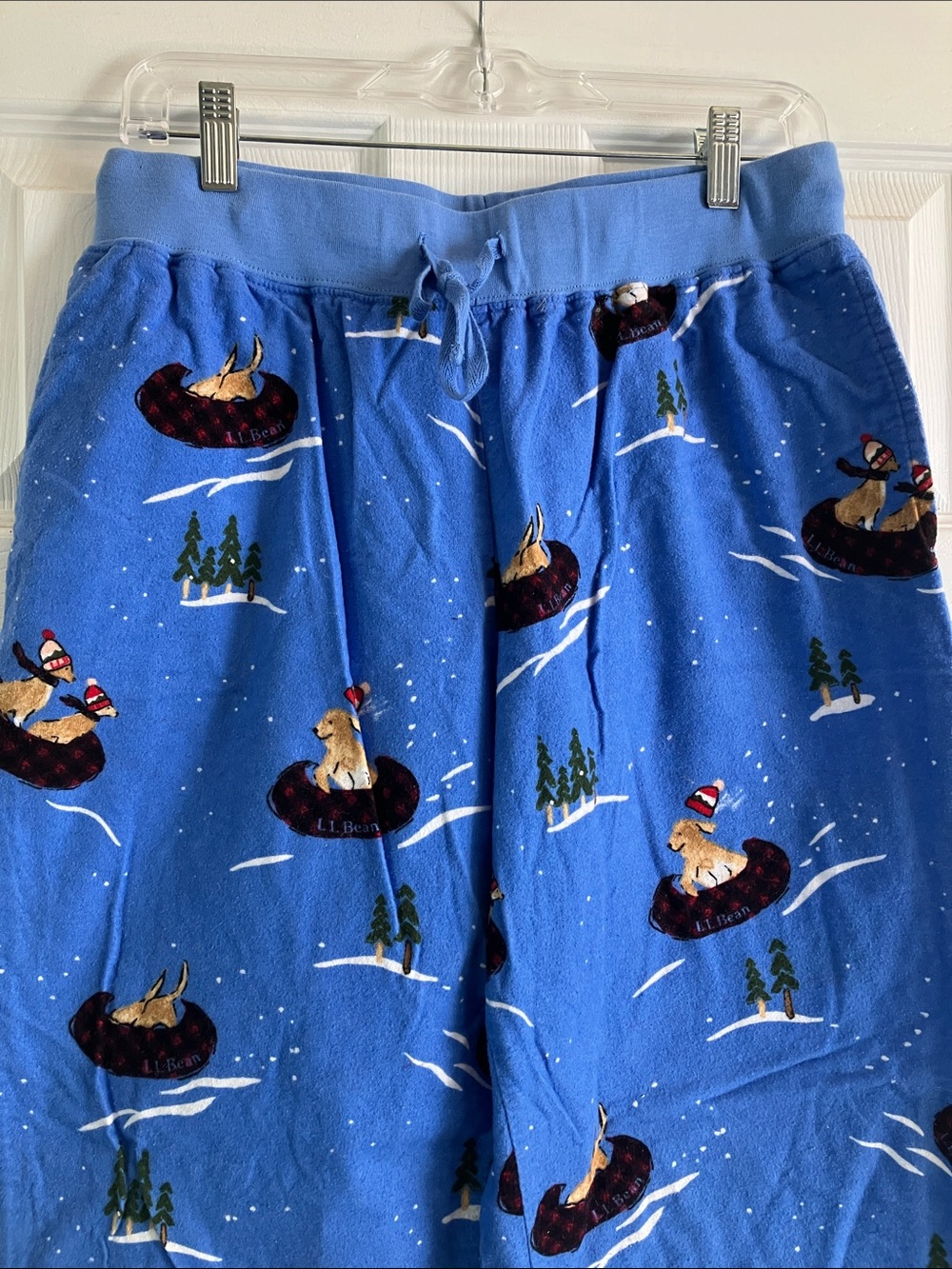 L.L. Bean 100% Cotton Flannel Dog Sledding  snow Print Pajama Pants M